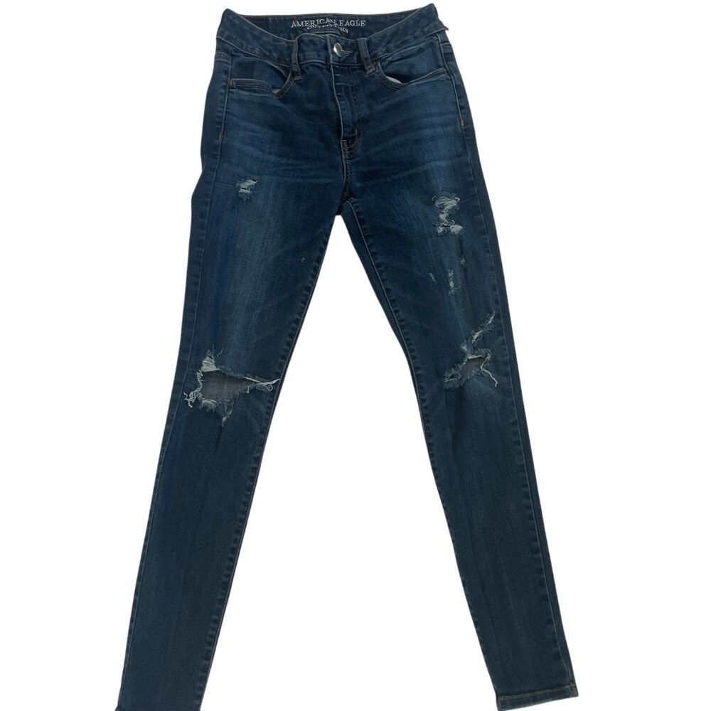 American Eagle Outfitters Super Stretch Blue Distressed Skinny Jeans Womens Sz 4